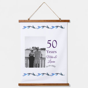 Happy 50th Anniversary Voeg paar naam datum bruilo Hangend Wandkleed