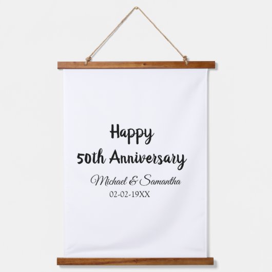 Happy 50th Anniversary Voeg paar naam datum bruilo Hangend Wandkleed (Voorkant)
