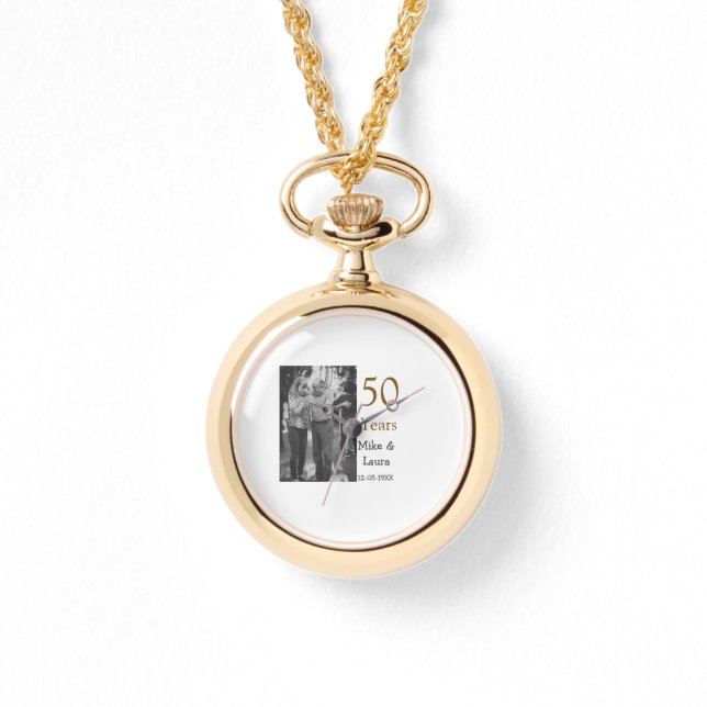 Happy 50th Anniversary Voeg paar naam datum bruilo Horloge (Voorkant)