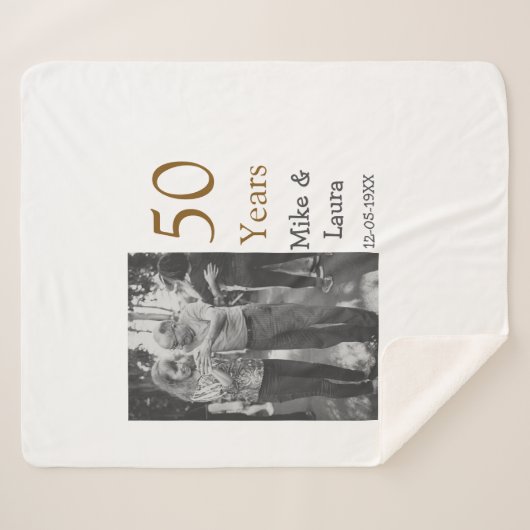 Happy 50th Anniversary Voeg paar naam datum bruilo Sherpa Deken (Voorkant (horizontaal))