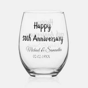 Happy 50th Anniversary Voeg paar naam datum bruilo Wijnglas Zonder Voet