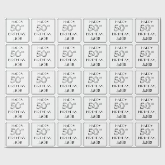 HAPPY 50TH BIRTHDAY; Art Deco Style; aangepaste na Cadeaupapier (Vlak)