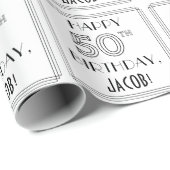 HAPPY 50TH BIRTHDAY; Art Deco Style; aangepaste na Cadeaupapier (Rol Hoek)