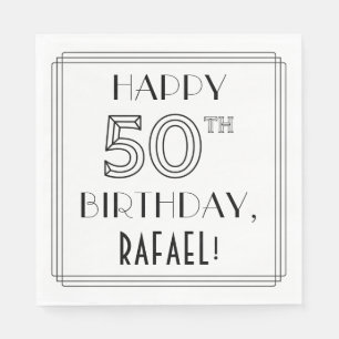 HAPPY 50TH BIRTHDAY; Art Deco Style; aangepaste na Servet