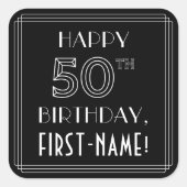 HAPPY 50TH BIRTHDAY; Art Deco Style; aangepaste na Vierkante Sticker (Voorkant)