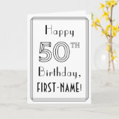 Happy 50th Birthday, Art Deco Style met aangepaste Kaart (Gele Bloem)