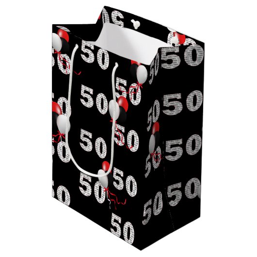 Happy 50th Birthday Balloons Medium Gift Bag Medium Cadeauzakje (Voorkant Gekanteld)