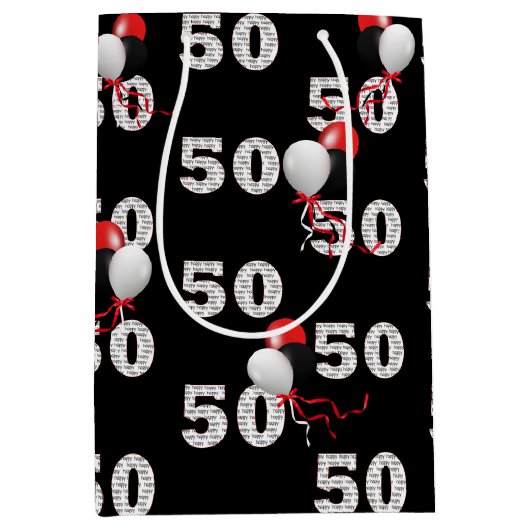 Happy 50th Birthday Balloons Medium Gift Bag Medium Cadeauzakje (Voorkant)