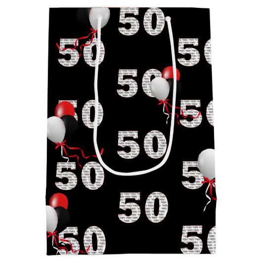 Happy 50th Birthday Balloons Medium Gift Bag Medium Cadeauzakje (Achterkant)