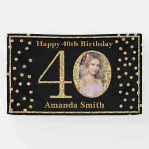 Happy 50th Birthday Banner Black and Gold Photo
