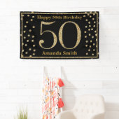 Happy 50th Birthday Banner Black en Gold Glitter (Insitu)