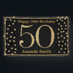 Happy 50th Birthday Banner Black en Gold Glitter<br><div class="desc">Fijne 50ste verjaardag Banner Black en Gold Glitter Confetti. Afdrukbaar digitaal. Voor verdere aanpassing,  te klikken gelieve de knoop "van de Aanpassing het"en ons ontwerphulpmiddel te gebruiken om deze sjabloon te wijzigen.</div>