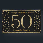 Happy 50th Birthday Banner Black en Gold Glitter<br><div class="desc">Fijne 50ste verjaardag Banner Black en Gold Glitter Confetti. Afdrukbaar digitaal. Voor verdere aanpassing,  te klikken gelieve de knoop "van de Aanpassing het"en ons ontwerphulpmiddel te gebruiken om deze sjabloon te wijzigen.</div>