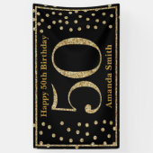 Happy 50th Birthday Banner Black en Gold Glitter (Verticaal)