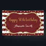 Happy 50th Birthday Banner Burgundy Gold Glitter<br><div class="desc">Fijne 50ste verjaardag banner voor vrouwen of man. Banner van de Bourgogne en de Gouden Dag. Glitter Confetti. Bourgogne en witte strepen. Afdrukbaar digitaal. Voor verdere aanpassing,  te klikken gelieve de knoop "van de Aanpassing het"en ons ontwerphulpmiddel te gebruiken om deze sjabloon te wijzigen.</div>