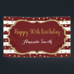 Happy 50th Birthday Banner Burgundy Gold Glitter<br><div class="desc">Fijne 50ste verjaardag banner voor vrouwen of man. Banner van de Bourgogne en de Gouden Dag. Glitter Confetti. Bourgogne en witte strepen. Afdrukbaar digitaal. Voor verdere aanpassing,  te klikken gelieve de knoop "van de Aanpassing het"en ons ontwerphulpmiddel te gebruiken om deze sjabloon te wijzigen.</div>