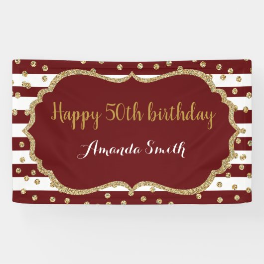 Happy 50th Birthday Banner Burgundy Gold Glitter (Horizontaal)