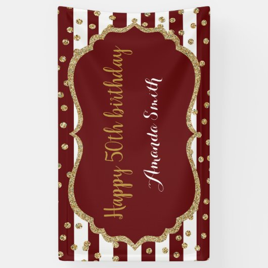 Happy 50th Birthday Banner Burgundy Gold Glitter (Verticaal)