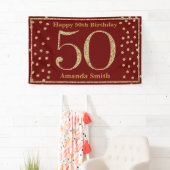 Happy 50th Birthday Banner Burgundy Red Gold (Insitu)