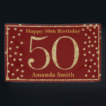 Happy 50th Birthday Banner Burgundy Red Gold<br><div class="desc">Fijne 50ste verjaardag Banner Burgundy Red en Gold Glitter Confetti. Afdrukbaar digitaal. Voor verdere aanpassing,  te klikken gelieve de knoop "van de Aanpassing het"en ons ontwerphulpmiddel te gebruiken om deze sjabloon te wijzigen.</div>