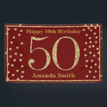 Happy 50th Birthday Banner Burgundy Red Gold<br><div class="desc">Fijne 50ste verjaardag Banner Burgundy Red en Gold Glitter Confetti. Afdrukbaar digitaal. Voor verdere aanpassing,  te klikken gelieve de knoop "van de Aanpassing het"en ons ontwerphulpmiddel te gebruiken om deze sjabloon te wijzigen.</div>