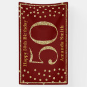 Happy 50th Birthday Banner Burgundy Red Gold (Verticaal)
