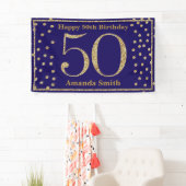 Happy 50th Birthday Banner Navy Blue Gold Glitter (Insitu)