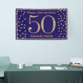 Happy 50th Birthday Banner Navy Blue Gold Glitter (Beurs)