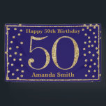 Happy 50th Birthday Banner Navy Blue Gold Glitter<br><div class="desc">Fijne 50ste verjaardag Banner Navy Blue en Gold Glitter Confetti. Afdrukbaar digitaal. Voor verdere aanpassing,  te klikken gelieve de knoop "van de Aanpassing het"en ons ontwerphulpmiddel te gebruiken om deze sjabloon te wijzigen.</div>