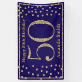 Happy 50th Birthday Banner Navy Blue Gold Glitter (Verticaal)