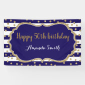 Happy 50th Birthday Banner. Navy Blue Gold Glitter Spandoek (Horizontaal)