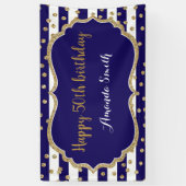 Happy 50th Birthday Banner. Navy Blue Gold Glitter Spandoek (Verticaal)