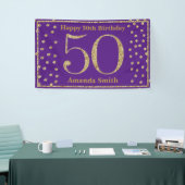 Happy 50th Birthday Banner Paars en Gold Glitter (Beurs)