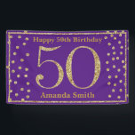 Happy 50th Birthday Banner Paars en Gold Glitter<br><div class="desc">Fijne 50ste verjaardag Banner Paars en Gold Glitter Confetti. Afdrukbaar digitaal. Voor verdere aanpassing,  te klikken gelieve de knoop "van de Aanpassing het"en ons ontwerphulpmiddel te gebruiken om deze sjabloon te wijzigen.</div>
