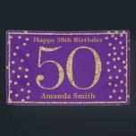 Happy 50th Birthday Banner Paars en Gold Glitter<br><div class="desc">Fijne 50ste verjaardag Banner Paars en Gold Glitter Confetti. Afdrukbaar digitaal. Voor verdere aanpassing,  te klikken gelieve de knoop "van de Aanpassing het"en ons ontwerphulpmiddel te gebruiken om deze sjabloon te wijzigen.</div>