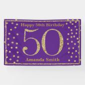 Happy 50th Birthday Banner Paars en Gold Glitter (Horizontaal)