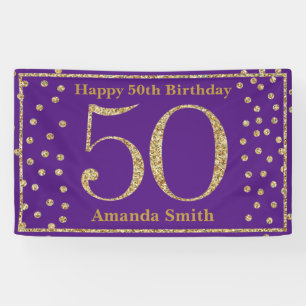 Happy 50th Birthday Banner Paars en Gold Glitter