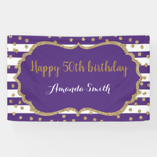 Happy 50th Birthday Banner Paarse en Gold Glitter