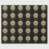 Happy 50th Birthday Black en Gold Glitter Cadeaupapier (Vlak)