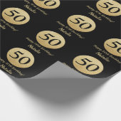Happy 50th Birthday Black en Gold Glitter Cadeaupapier (Hoek)