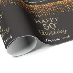 Happy 50th Birthday Black en Gold Glitter Cadeaupapier<br><div class="desc">Gelukkig 50e verjaardag zwart en goudglitter wrappend papier met een persoonlijke naam. Voor verdere aanpassing,  te klikken gelieve de knoop "van de Aanpassing het"en ons ontwerphulpmiddel te gebruiken om deze sjabloon te wijzigen.</div>