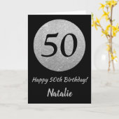 Happy 50th Birthday Black en Silver Glitter Card Kaart (Gele Bloem)