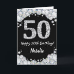 Happy 50th Birthday Black en Silver Glitter Card Kaart<br><div class="desc">Happy 50th Birthday Black en Silver Glitter Card met persoonlijke naam. Voor verdere aanpassing,  te klikken gelieve de knoop "van de Aanpassing het"en ons ontwerphulpmiddel te gebruiken om deze sjabloon te wijzigen.</div>
