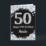 Happy 50th Birthday Black en Silver Glitter Card Kaart<br><div class="desc">Happy 50th Birthday Black en Silver Glitter Card met persoonlijke naam. Voor verdere aanpassing,  te klikken gelieve de knoop "van de Aanpassing het"en ons ontwerphulpmiddel te gebruiken om deze sjabloon te wijzigen.</div>