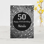 Happy 50th Birthday Black en Silver Glitter Card Kaart (Gele Bloem)