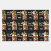 Happy 50th Birthday Black Gold Foliage Photo Inpakpapier Vel (Voorkant)