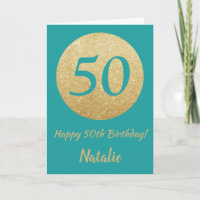 Happy 50th Birthday Blauwgroen en Gold Glitter Car