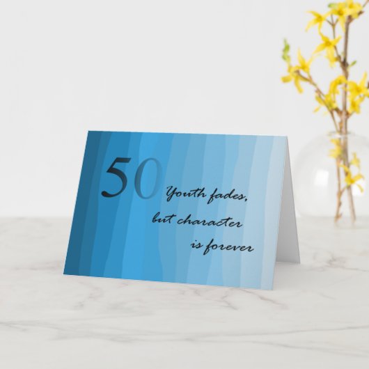 Happy 50th Birthday Blues Kaart (Gele Bloem)