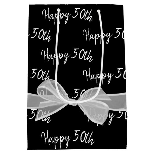 Happy 50th Birthday Bow op Black Medium Gift Bag Medium Cadeauzakje (Achterkant)