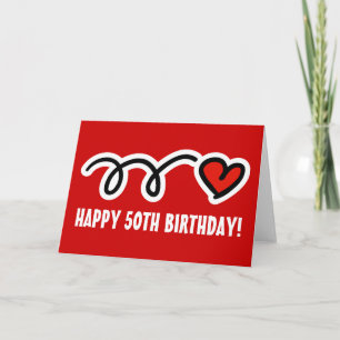 Happy 50th Birthday Card met groot rood hart Kaart